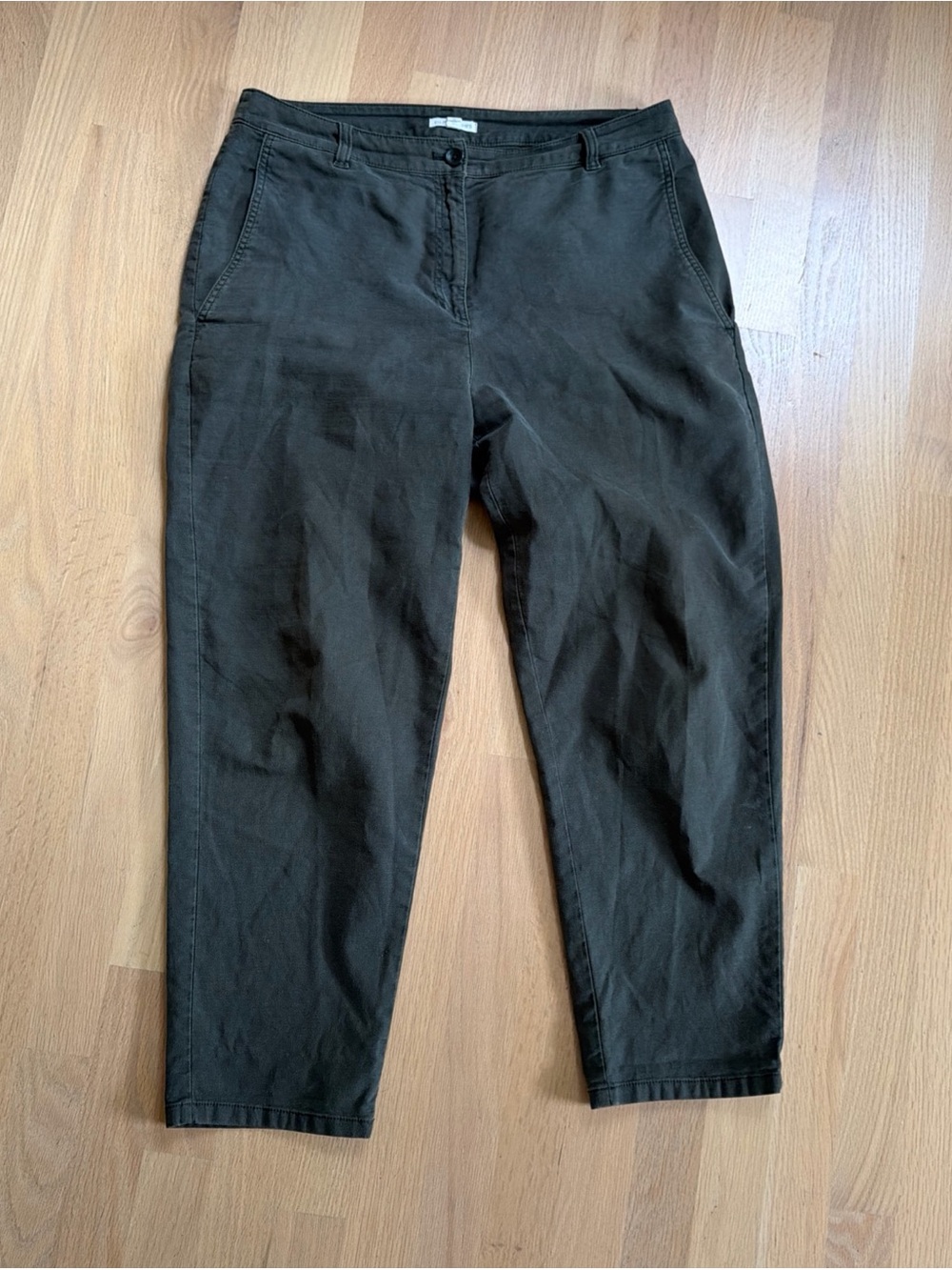 EILEEN FISHER Organic Cotton Hemp Stretch Tapered Ankle Pants Green Women's 10